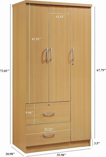 Vista 3 de Hodedah 3 puertas, 2 cajones, 3 estantes en armarios de dormitorio de haya Hayedo