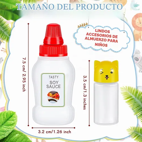 Vista 2 de 26 recipientes Bento para salsa de soja, 5 mini botellas exprimibles de condimentos con cuentagotas y 20 selecciones de alimentos de animales