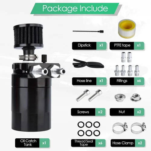 Vista 5 de Kit universal de captura de aceite para coche, tanque de depósito automotriz desconcertado polaco de 10.1 fl oz con respiradero de aluminio compacto
