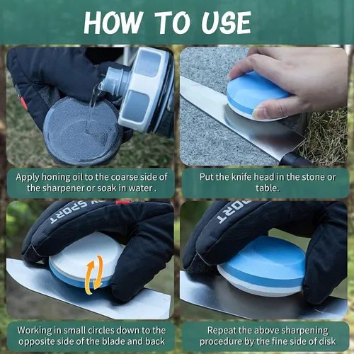 Vista 3 de Afilador de 4 hachas con funda, afilador de hacha multiusos con doble grano, disco de piedra de doble grano, disco de piedra para afilar hacha
