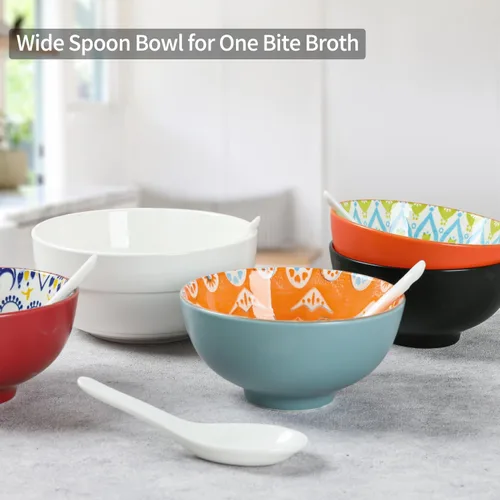 Vista 2 de HAPPY KIT Cucharas de sopa, 6 cucharas de sopa de cerámica de Permium de 5.3 pulgadas, cucharas de ramen asiáticas adecuadas para Corelle Pho Miso