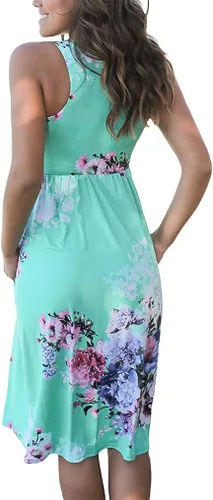 Vista 2 de Supnier Vestido de verano sin mangas con estampado floral y espalda cruzada para mujer, con bolsillo