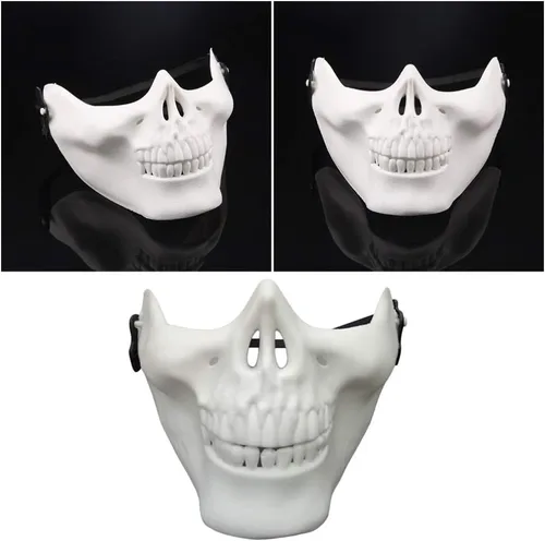 Vista 5 de Amosfun 2 máscaras de calavera para Halloween, cosplay, máscara de esqueleto mitad para adultos, hombres y mujeres, fiesta de disfraces de Halloween