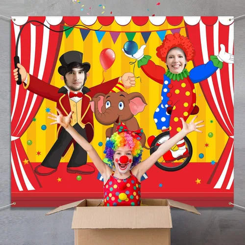 Vista 5 de Blulu Telones de fondo de carnaval para decoración de fiesta de circo de 59 x 51 pulgadas, cartel de fotos de carnaval para puerta, pancarta