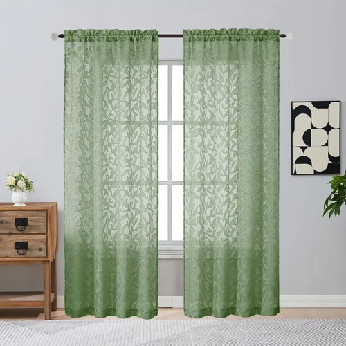 Vista 75 de Gwine - Cortinas traslúcidas color verde salvia de 96 pulgadas de largo, 2