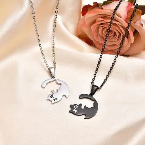 Vista 6 de Collar a Juego para Parejas, Collar Personalizado con Colgante de Gato Mascota Yin Yang, Collares de Promesa de Novio y Novia para Él y Ella, Regalo