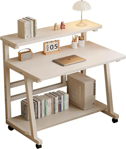 Vista 11 de Escritorio de oficina para el hogar de 31.5 pulgadas para espacios reducidos, escritorio rodante para computadora con ruedas, mesa de estudio