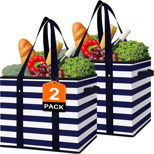 Vista 16 de WISELIFE Bolsas reutilizables para comestibles [2 unidades], bolsa grande para comestibles, resistente al agua, bolsa de compras plegable para ropa