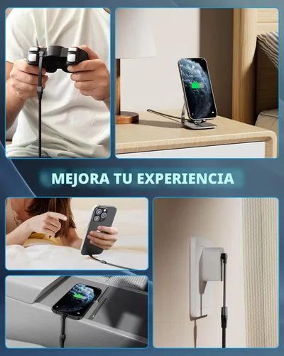 Vista 8 de Cable USB C de 1 pie, cable USB-C en ángulo recto, carga rápida de 60 W, nailon trenzado