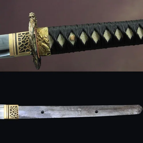 Vista 8 de Espada Katana real de acero 1095 de 41 pulgadas, espiga completa, hecha a mano, espada samurái japonesa