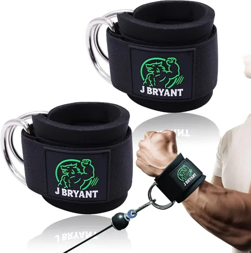 Vista 10 de Muñequeras para entrenamientos de máquina de cable, correas acolchadas con anillos en D reforzados para entrenamiento de fuerza, sistemas de polea