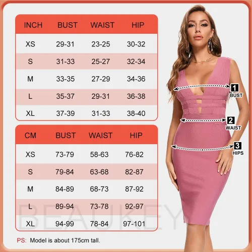 Vista 7 de BEAUKEY Vestido sexy con cuello en V HLBandage Bodycon hueco