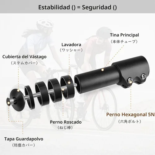 Vista 3 de TRIWONDER Extensor de Tija de Manillar para Bicicleta de MTB, BMX, Bicicletas de Montaña, Adaptador de Horquilla de Aleación de Aluminio con 01 Negro