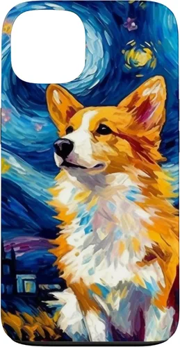 Vista 7 de Carcasa para iPhone 16 Welsh Corgi Dog Starry Night Van Gogh Welsh Corgi