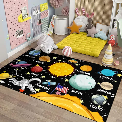Vista 3 de Alfombras espaciales para dormitorio, alfombra Galaxy para habitación de niños, alfombras para sala de juegos, alfombra del sistema solar, 2 x 3 pies