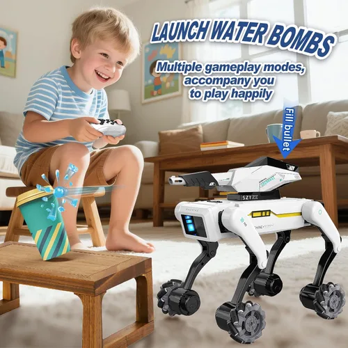 Vista 7 de Kit de perro robot 3 en 1 con ruedas, más de 30 acciones biónicas, voz y control remoto, movimientos programables, batería recargable, juguete