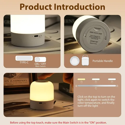Vista 3 de Luz nocturna portátil para bebé, luz de huevo de 3 colores para guardería, luz nocturna recargable para niños, pequeña lámpara inalámbrica de mesa