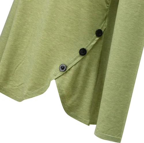 Vista 5 de Camiseta de manga larga con cuello redondo y dobladillo irregular con botones laterales para mujer