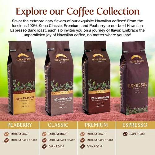 Vista 5 de KONA EARTH - 100% Café Kona, Tostado Medio Oscuro Clásico, Grano Entero (227 gramos) Café auténtico Kona hawaiano de la granja, tostado en lotes