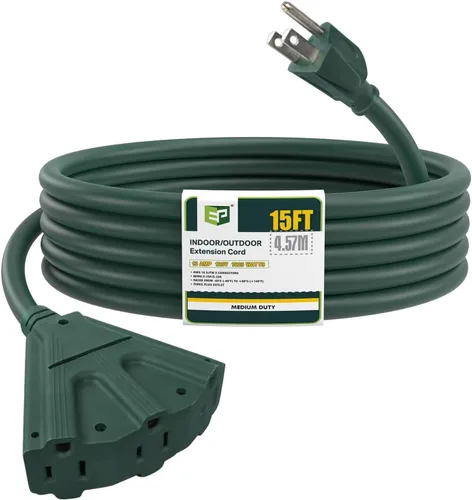 Vista 8 de EP Cable de extensión para exteriores de 6 pies, 16/3 SJTW, 3 tomas de corriente eléctrica, negro Enchufe a tierra de 3 puntas, para luces