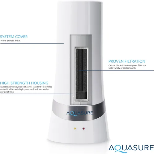 Vista 3 de Aquasure Sistema de filtración de agua potable para encimera de la serie Dash con bloque de carbono de 0.5 micrones (blanco)