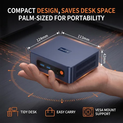 Vista 9 de Beelink Mini PC SER3, AMD Ryzen 3 3200U (hasta 3.5 GHz), 8 GB DDR4 256 GB SSD, mini computadora de escritorio compatible con pantalla HDMI dual 4K