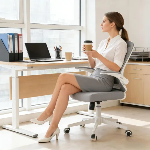 Vista 8 de Silla de oficina ergonómica, sillas de escritorio cómodas de 350 libras con soporte lumbar para espalda, sillas de computadora de malla con ruedas