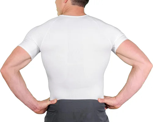 Vista 4 de Esteem Apparel Camiseta de compresión para hombre, adelgazante, para el pecho, chaleco para abdominales