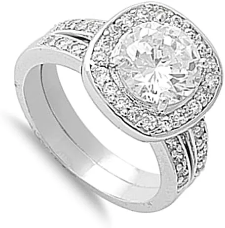 Vista 2 de Plata de ley Diseñador anillo de compromiso boda Band Set Nupcial tamaños 510
