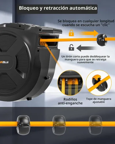 Vista 3 de Carrete retráctil para manguera de aire, 3/8" x 65 pies de manguera de aire híbrida flexible, manguera de compresor de aire resistente a arrugas Max