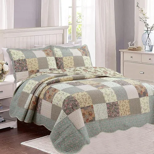 Vista 17 de Cozy Line Home Fashions Juego de ropa de cama reversible con diseño de mosaico real Brody Farmhouse Chocolate Plaid a rayas, colcha colcha