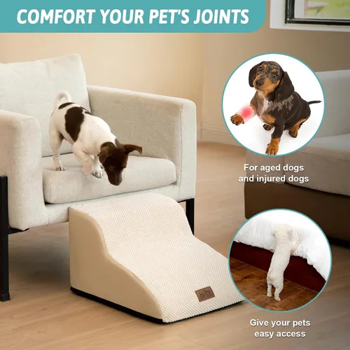 Vista 3 de COZY KISS Escaleras para perros pequeños de 11.8 pulgadas de alto, escalón curvado para cachorros, gatos mayores, rampa mediana para mascotas