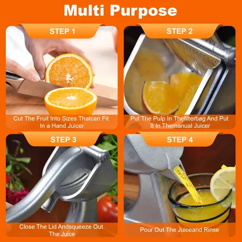 Vista 4 de Exprimidor manual, exprimidor manual de cítricos, exprimidor de limón de una sola prensa, herramienta extractor de frutas manual de aleación
