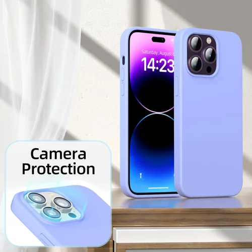 Vista 4 de Funda para iPhone 14 Pro, funda de silicona líquida, forro de microfibra suave antiarañazos, [protección de cuerpo completo de grado militar], funda