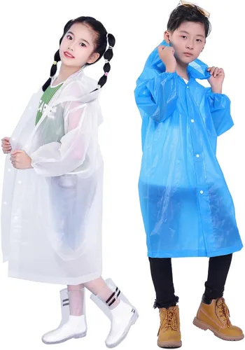 Vista 62 de Chaqueta de lluvia para niños, paquete de 2 ponchos de lluvia para niños, impermeables reutilizables para niños y niñas, impermeable, para exteriores