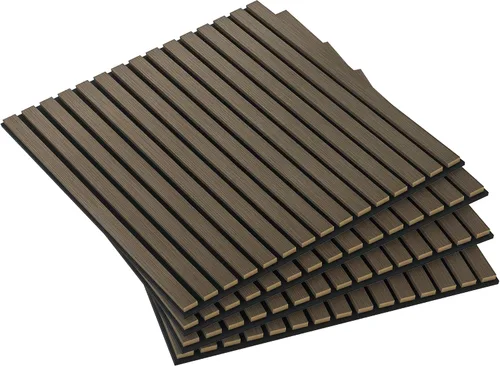 Vista 10 de HOMCOM Paquete de 4 paneles acústicos 3D, paneles de madera insonorizados de 24 x 24 pulgadas para pared, paneles de pared de listones de madera