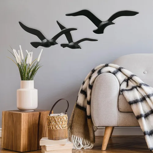 Vista 5 de WHW Whole House Worlds Americana Flying Birds Decoración de pared de metal, negro Hecho a mano, fundición de aluminio, acabado mate, bajorrelieve