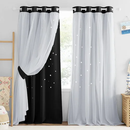 Vista 36 de NICETOWN Cortinas para dormitorio de niñas, cortinas de arco iris, cortinas de estrellas, cortinas de princesa, decoración de habitación