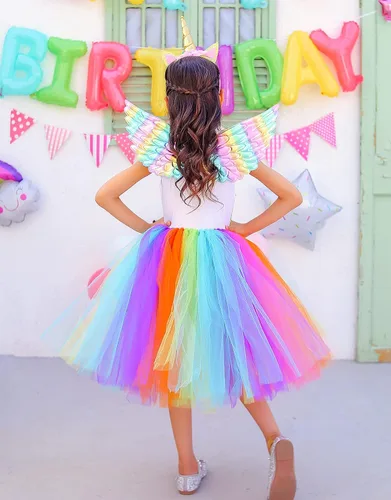 Vista 5 de Tutu Dreams 3 piezas de vestido de unicornio con diadema y alas de lentejuelas, disfraz de unicornio para cumpleaños, Halloween, fiesta, regalos