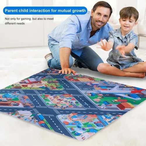 Vista 8 de Houkiper Alfombra de juegos para niños, alfombra de juego con múltiples temas, alfombra de fieltro para niños, alfombra plegable antideslizante