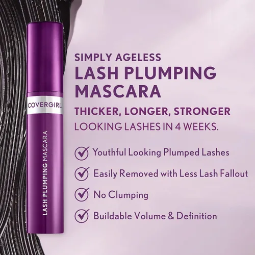 Vista 5 de COVERGIRL Simply Ageless Máscara de Pestañas Voluminizadora, Negro, Paquete de 1 105 Negro