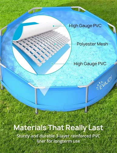 Vista 7 de Evajoy Piscina redonda sobre el suelo con marco de metal para exteriores de 10 pies x 30 pulgadas con fácil instalación, solo piscina