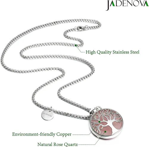 Vista 2 de JADENOVA Collar de árbol genealógico, collar con colgante de cristal de piedra preciosa del árbol de la vida, 24 pulgadas, cadena de acero