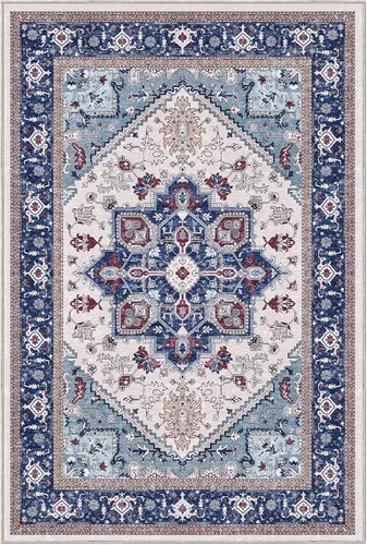Vista 121 de OPPODREAM Alfombras suaves, pequeñas y lavables con parte trasera antideslizante, alfombra de cachemira sintética de pelo bajo, 2 x 3 pies, azul