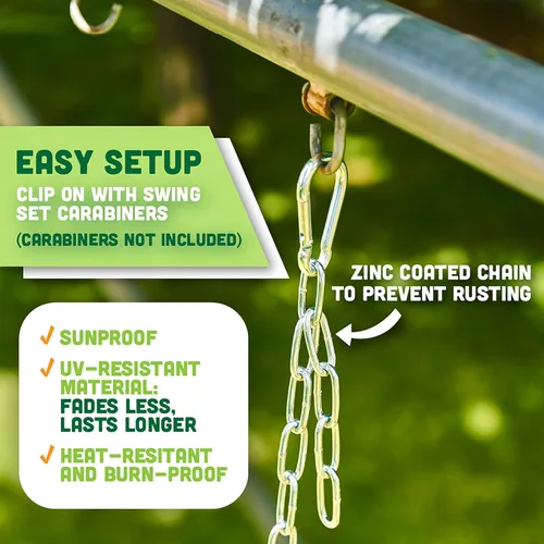 Vista 9 de Columpio de lujo con respaldo alto para niños pequeños con protección de pellizco, color verde Revestimiento patentado de cadena y conector