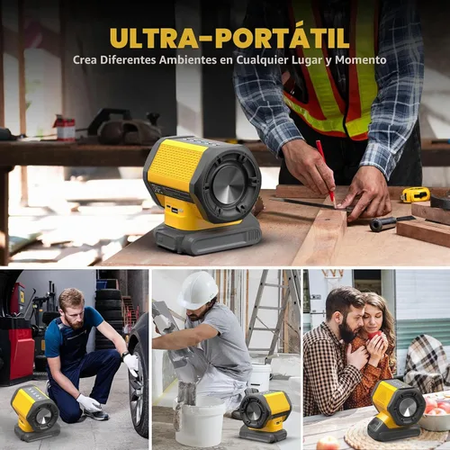 Vista 5 de Altavoz Bluetooth apto para batería DeWALT 20v Max Carga USB-A/C para fiesta de camping en el lugar de trabajo (batería no incluida)