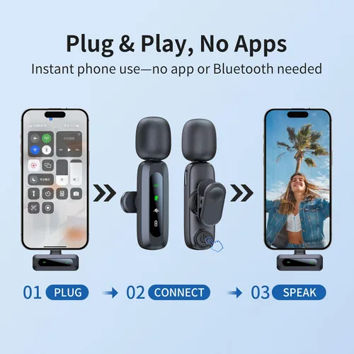 Vista 4 de Micrófono inalámbrico mini para iPhone 15/16, iPad, Android, micrófono inalámbrico Lavalier con reducción de ruido, micrófono de solapa USB C