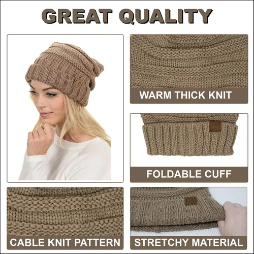 Vista 279 de Funky Junque Gorro de moda de punto trenzado de talla extragrande, grueso, abrigado, suave y holgado