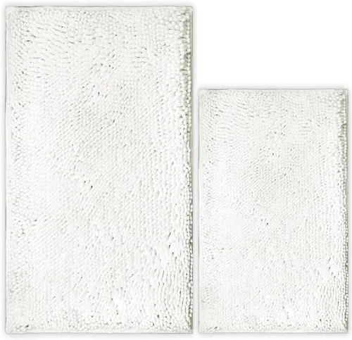 Vista 11 de Juego de 2 tapetes de baño de chenilla, superabsorbentes, con fuerte respaldo antideslizante de PVC, tapetes de baño para baño, peludos