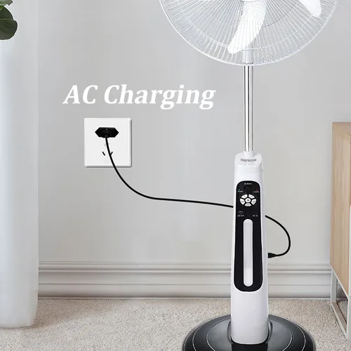 Vista 3 de Ventilador de pie oscilante solar de 16 pulgadas, ventilador de piso de pedestal con luz LED con panel solar de 5 aspas para el hogar, dormitorio